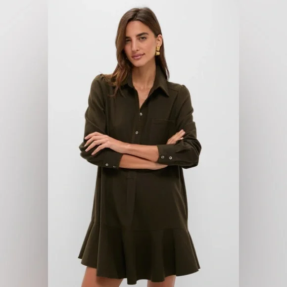 Tuckernuck Callahan Shirt Dress Sea Green Chino Cotton Button Front Size L - Picture 2 of 15